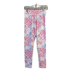 Reebok Printed SpellOut Leggings Girls Size 7 Pink Casual Athlesiure Activewear